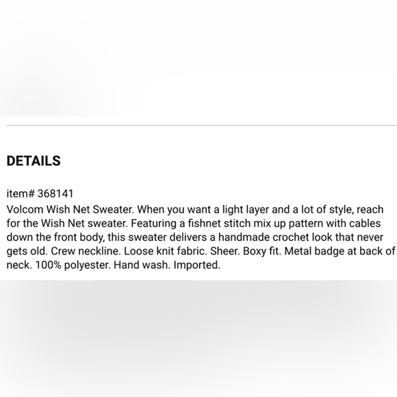 NWT Volcom Wish Net Sweater - Picture 6 of 6